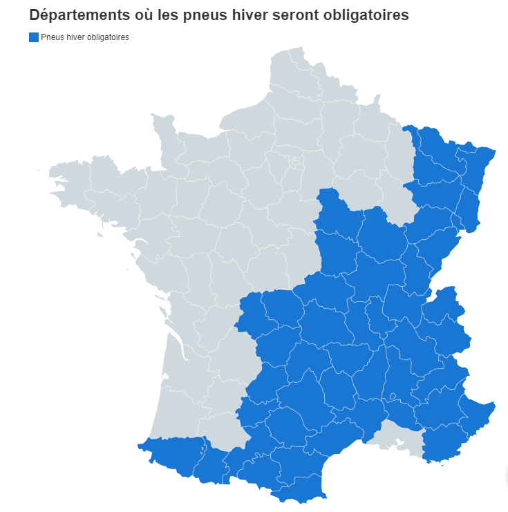 carte départements pneus hiver